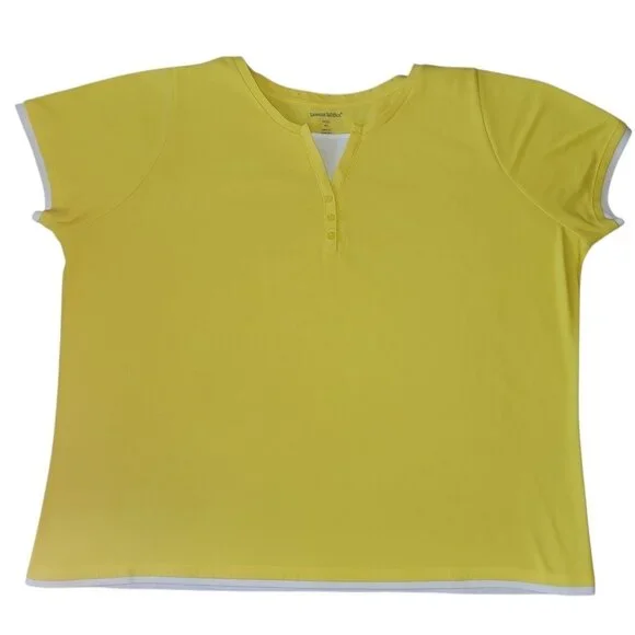Woman Within Top Plus Size 4X Yellow White Piping Cap Sleeve Top Casual Beachy - Picture 2 of 5